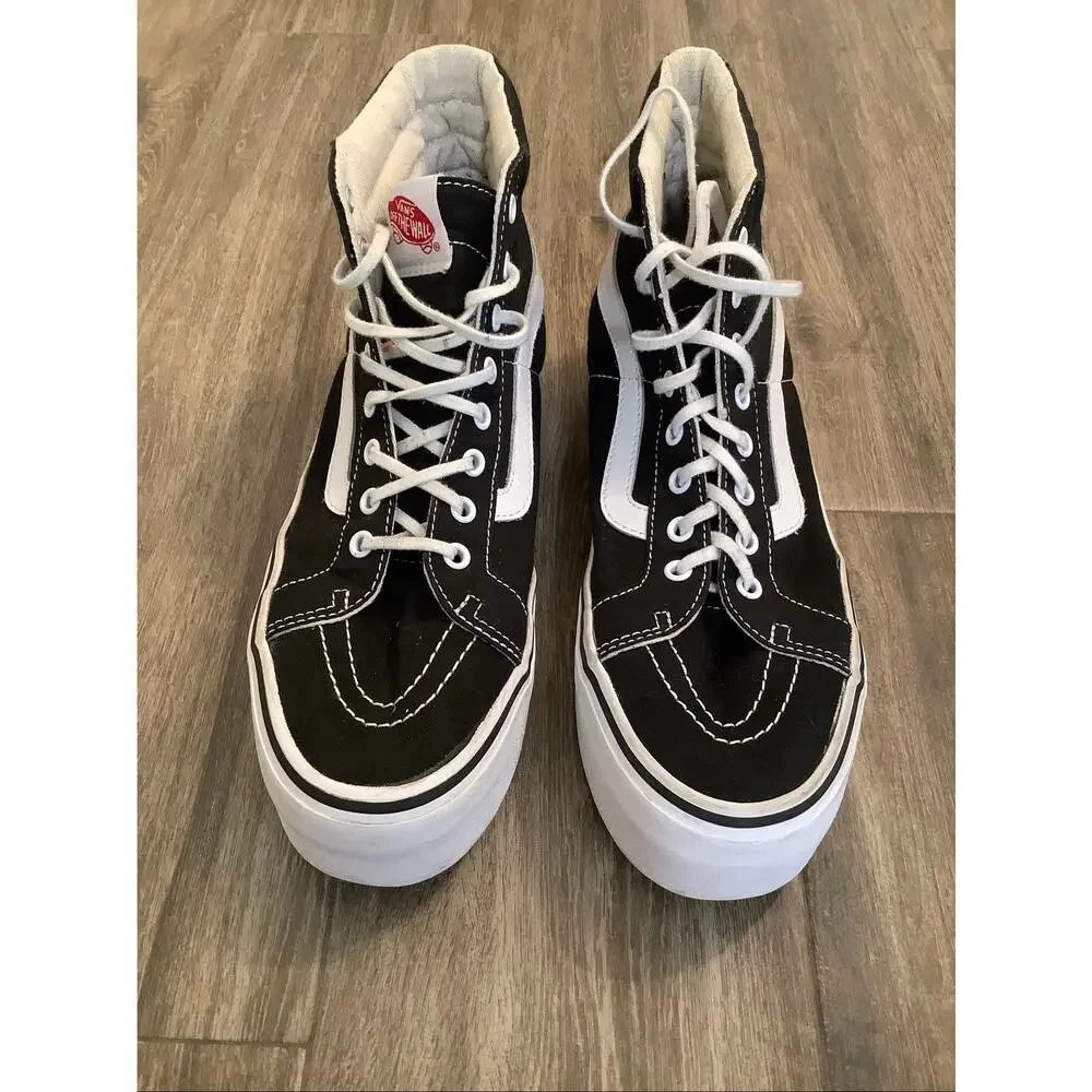 Vans Unisex M7.5 W9 Black White Sk8-Hi Tapered Platform Shoes Streetwear P8-8